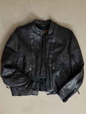 Vintage European Protective Leather Motorcycle Biker Jacket & Removable Liner